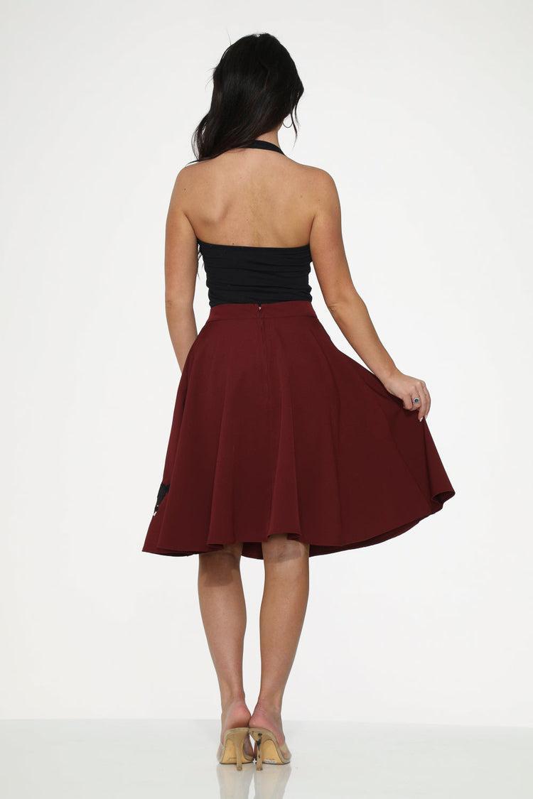 Burgundy Black Embroidered Poodle Swing Skirt Product Image