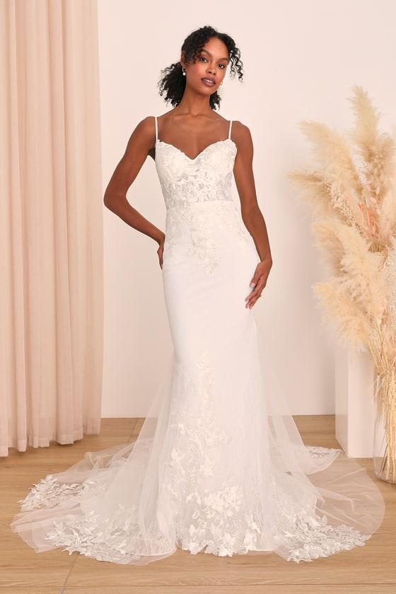 Everlasting Affection White Lace Backless Mermaid Maxi Dress Product Image