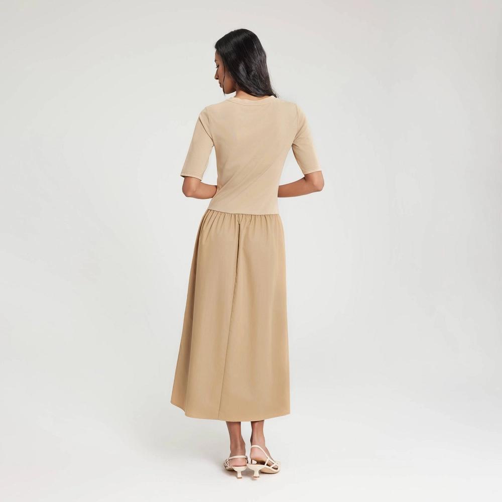 Womens Mixed-Media 1/2 Sleeve Dress - A New Day Black M Product Image