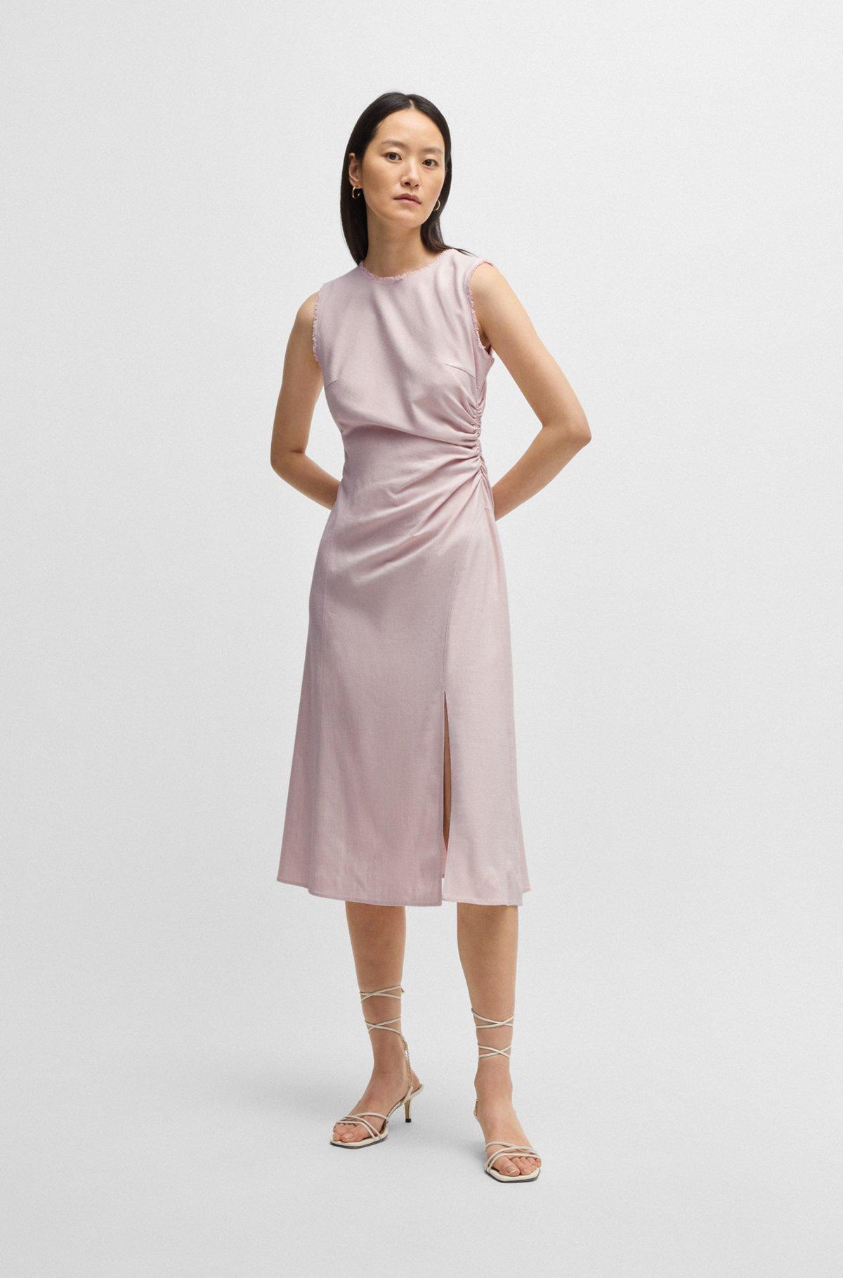 Melange dress with frayed and gathered details Product Image