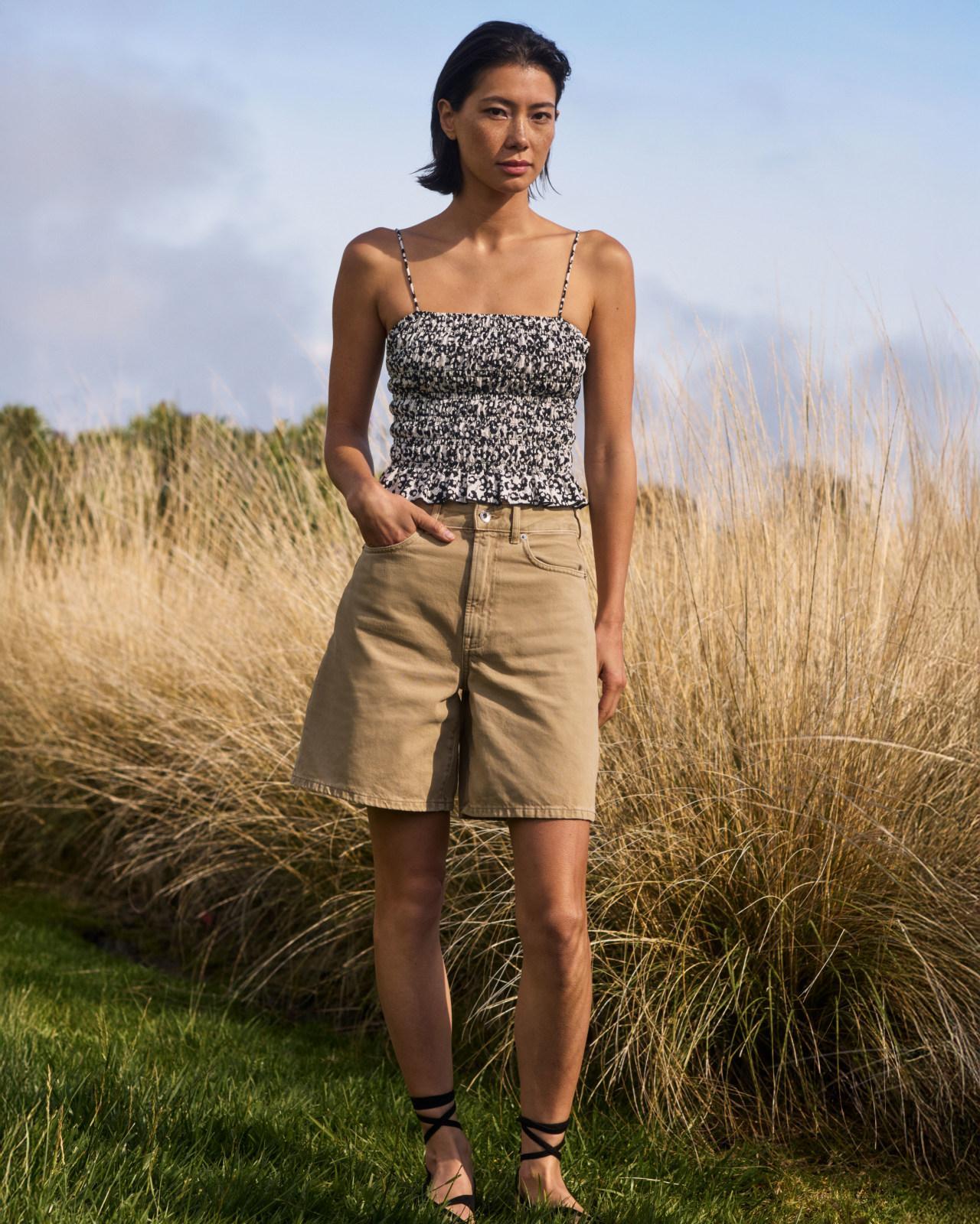 The Long A-Line Denim Short Product Image