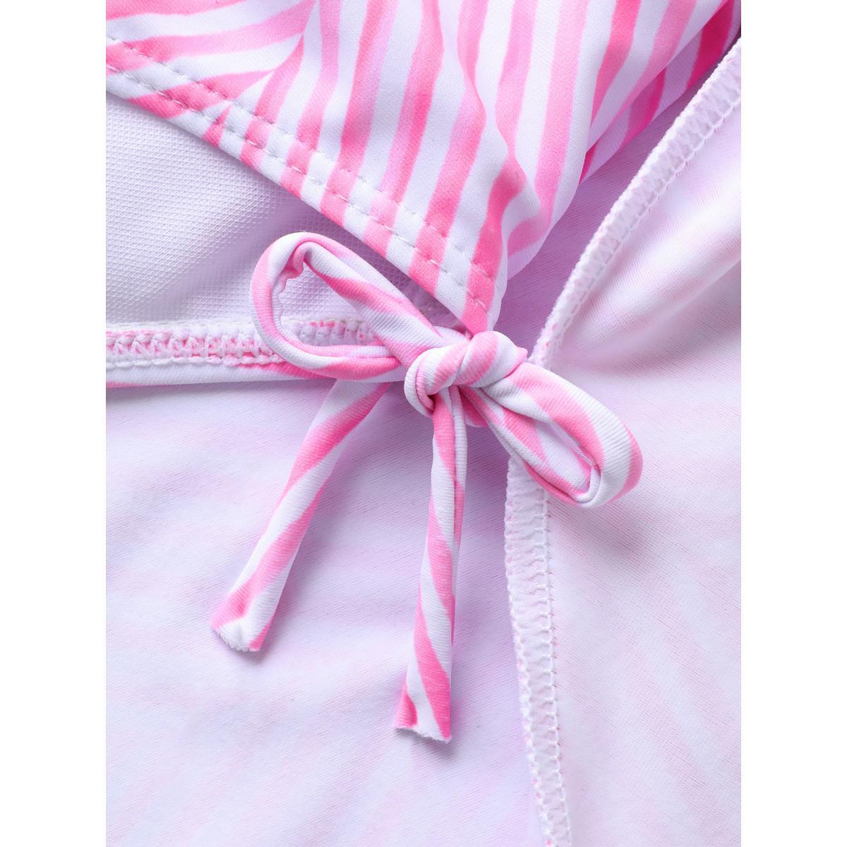 Plus Size Anti-Float Ties Stripes Swim Dress Women's Swimwear Beanpastepowder Beach Bodycon Overlap Collar High stretch Curve Swim Dresses BloomChic 26/4X Product Image