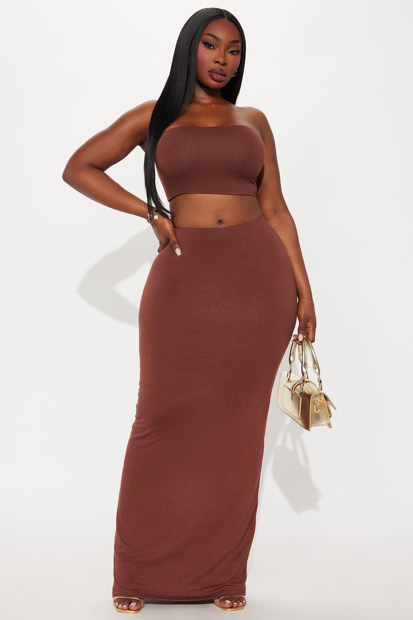 Another Time Double Lined Skirt Set - Chocolate Product Image