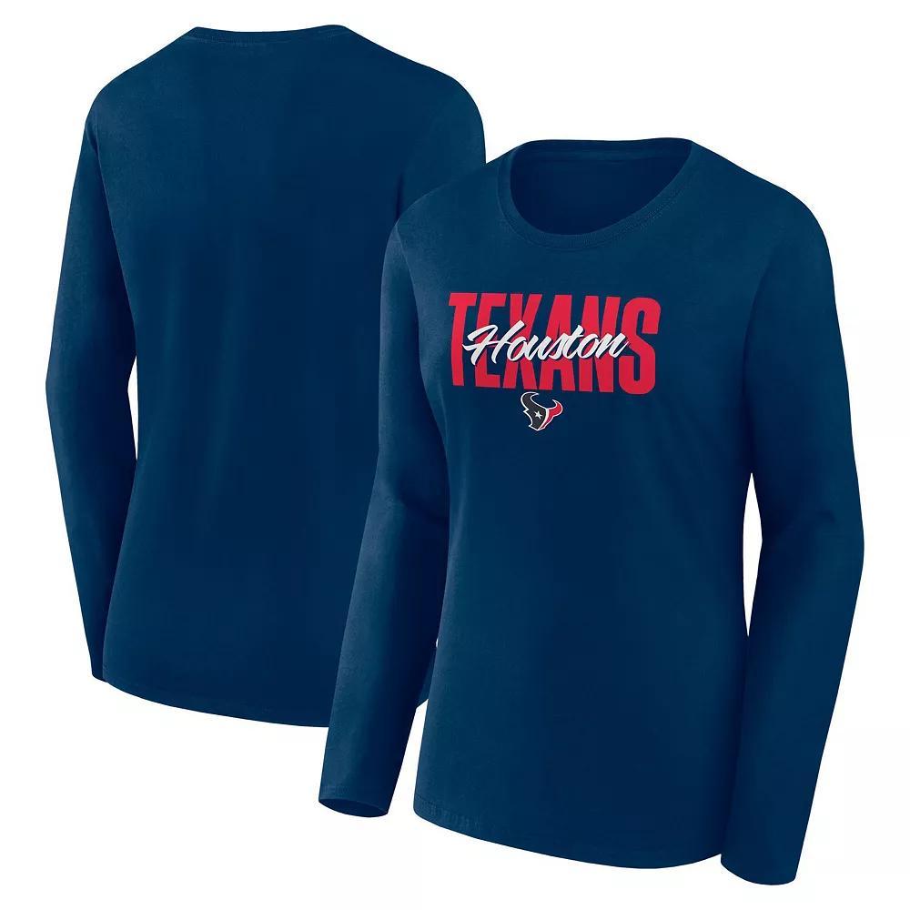 Women's Navy Houston Texans Grip Long Sleeve T-Shirt, Size: XL, Blue Product Image