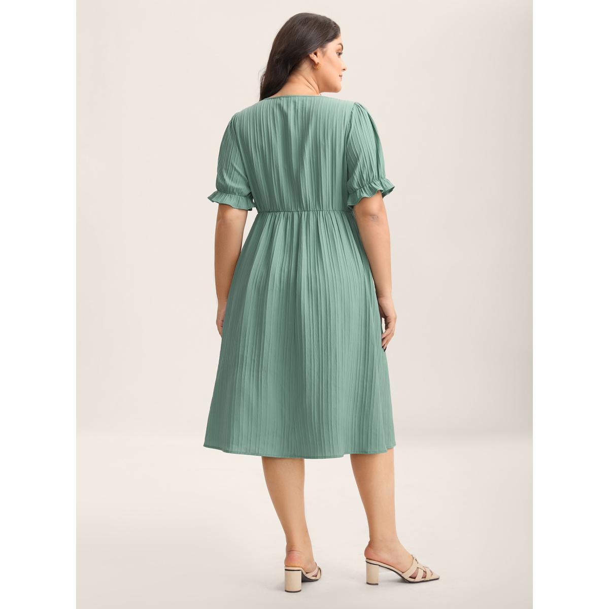 Plus Size Lace Cut-Out Pockets Midi Dress Aquamarine Women Square Neck Short sleeve Curvy BloomChic 22-24/3X Product Image