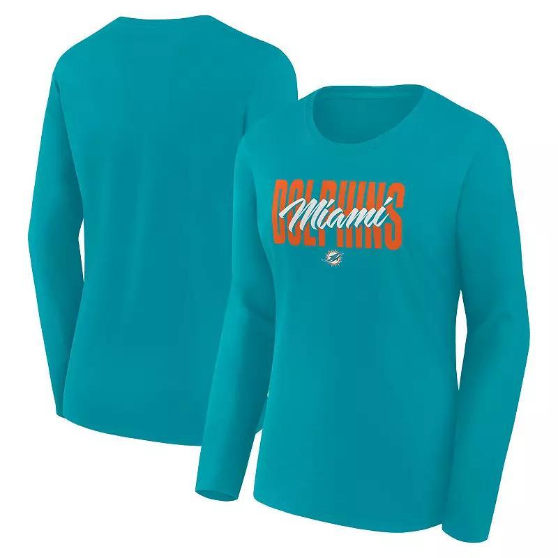 Women's Aqua Miami Dolphins Grip Long Sleeve T-Shirt, Size: XS, Turquoise A Product Image