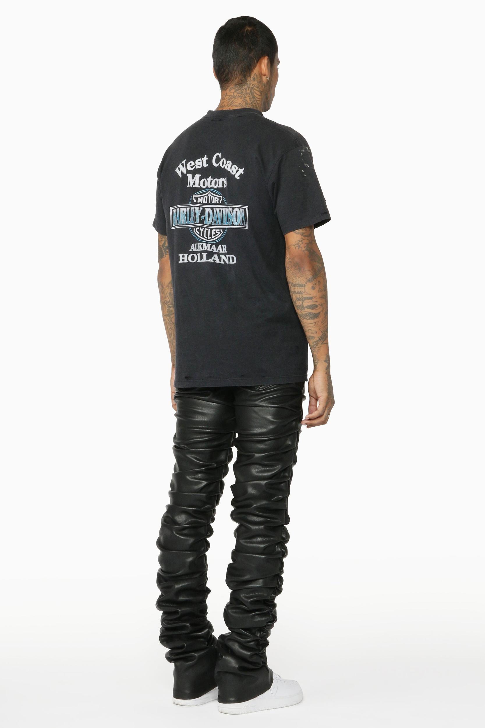 Huck Black Faux Leather Stacked Jean Male Product Image