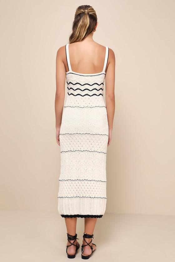 Unique Persona Ivory Multi-Textured Knit Sleeveless Midi Dress Product Image