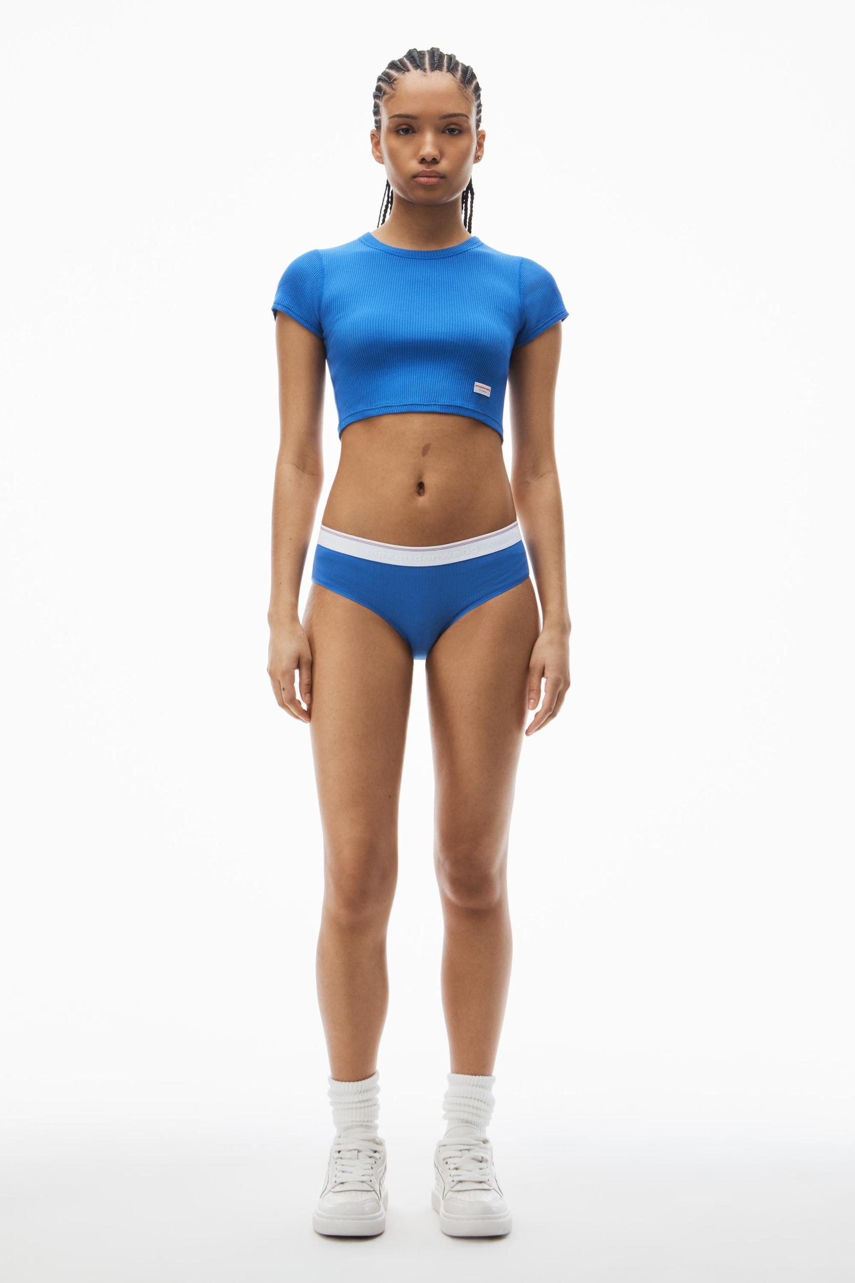 Cropped Short-sleeve Tee In Ribbed Cotton Product Image