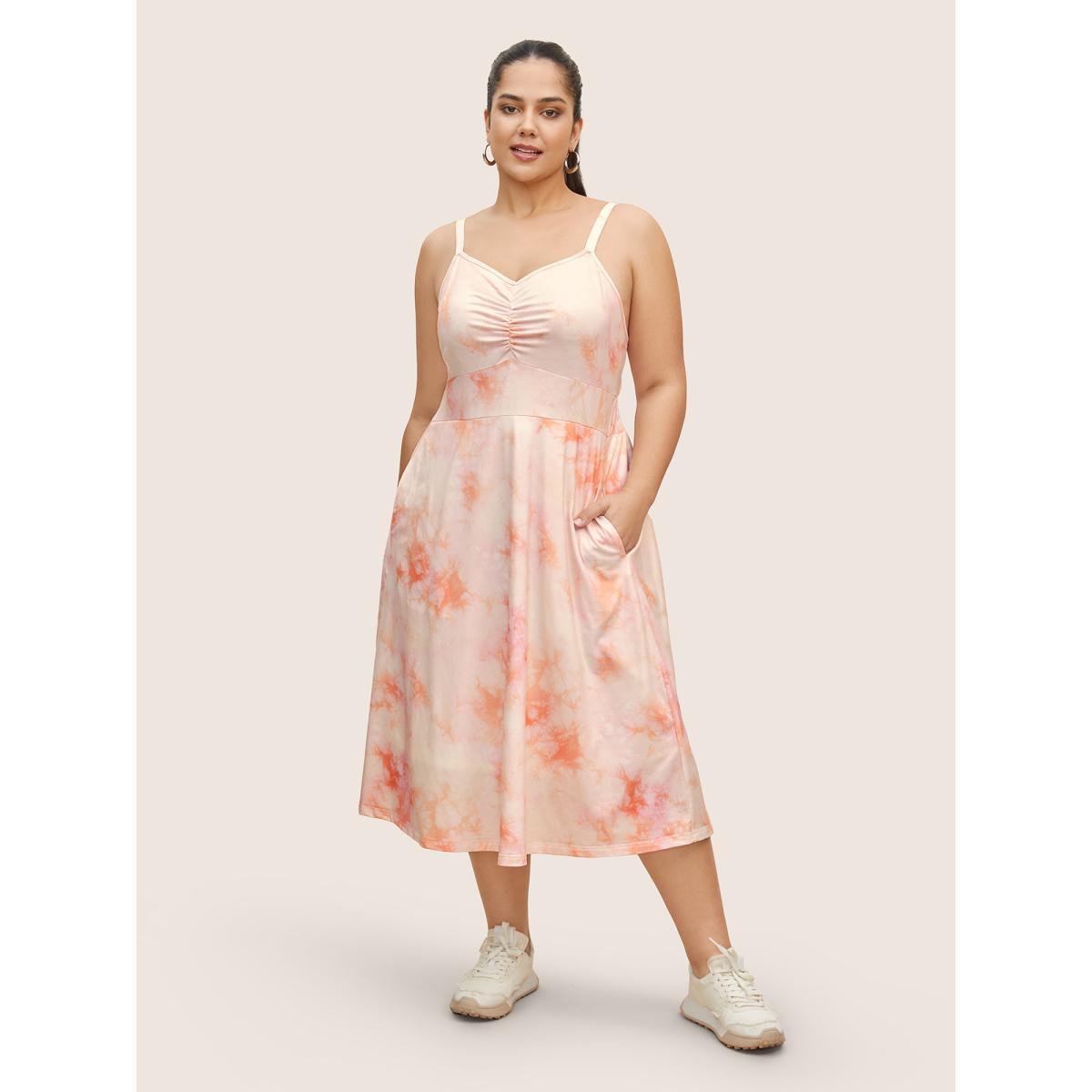 Plus Size Gradient Dyeing Shirred Ruched Cami Dress Crepe Women Casual Heart neckline Sleeveless Curvy BloomChic 22-24/3X Product Image