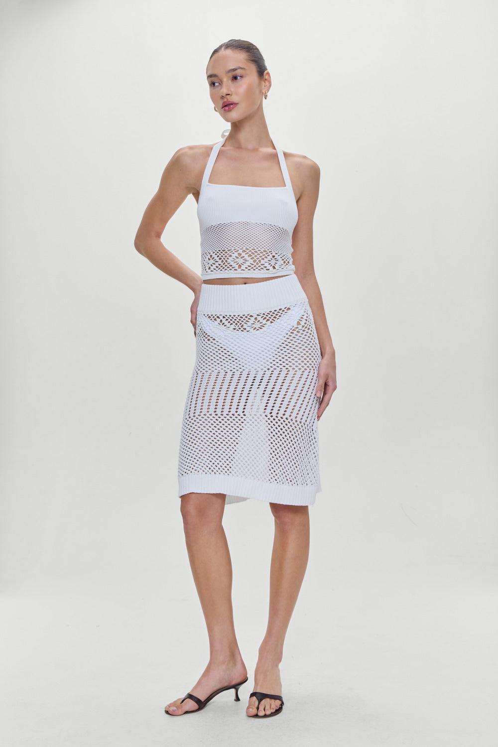 Orchard Crochet Midi Skirt - White Product Image