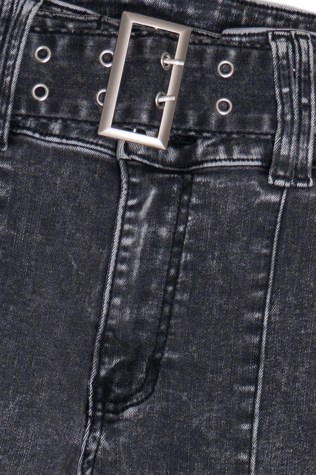 Belted Flare Grunge Wash Jeans Product Image