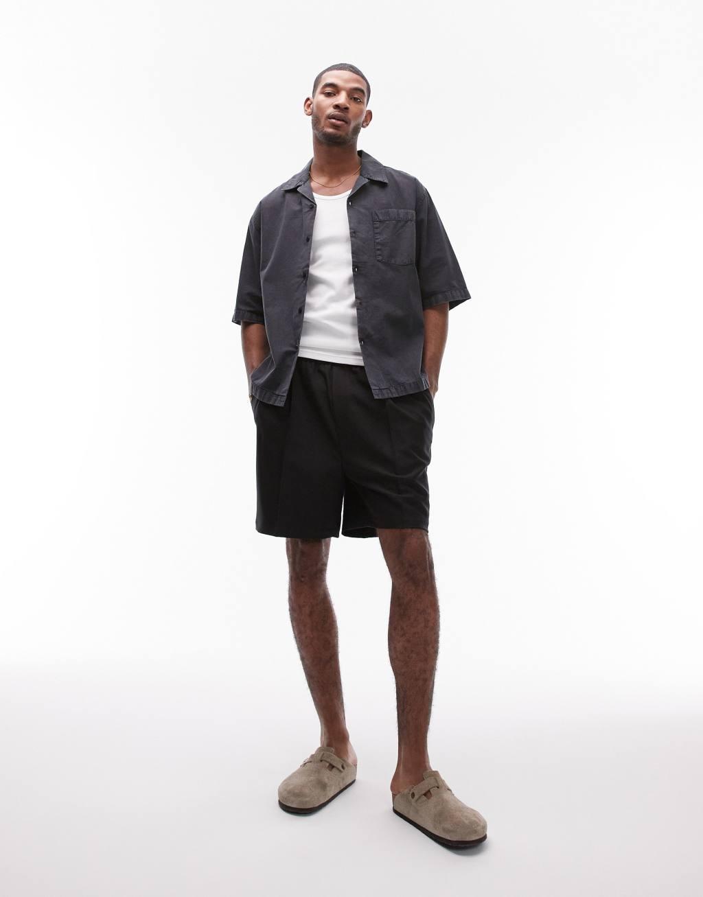 Topman short sleeve relaxed washed shirt in black Product Image