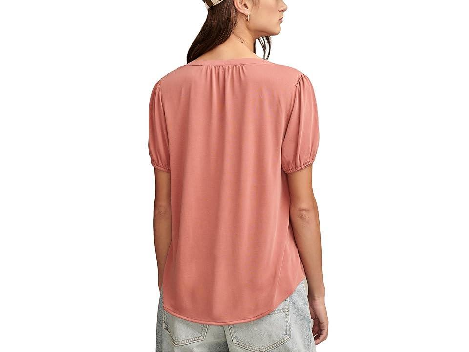 Lucky Brand Sandwash Peasant Top (Dusty Cedar) Women's Clothing Product Image