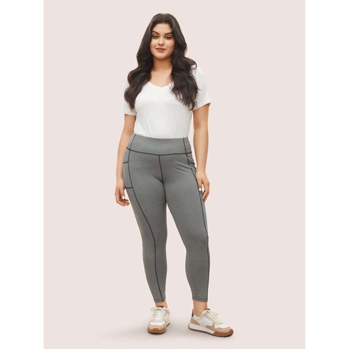 Plus Size Contrast Trim Side Pocket High Rise Leggings Women Gray Casual High stretch High Rise Everyday Leggings BloomChic 14-16/1X Product Image