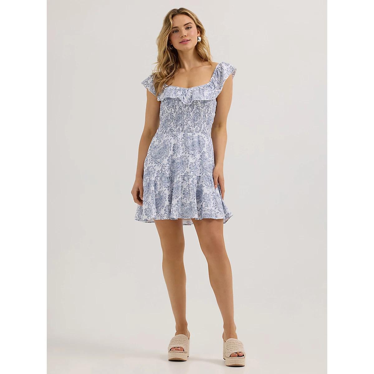 Women's Wrangler Smocked Bodice Ruffle Dress White Product Image