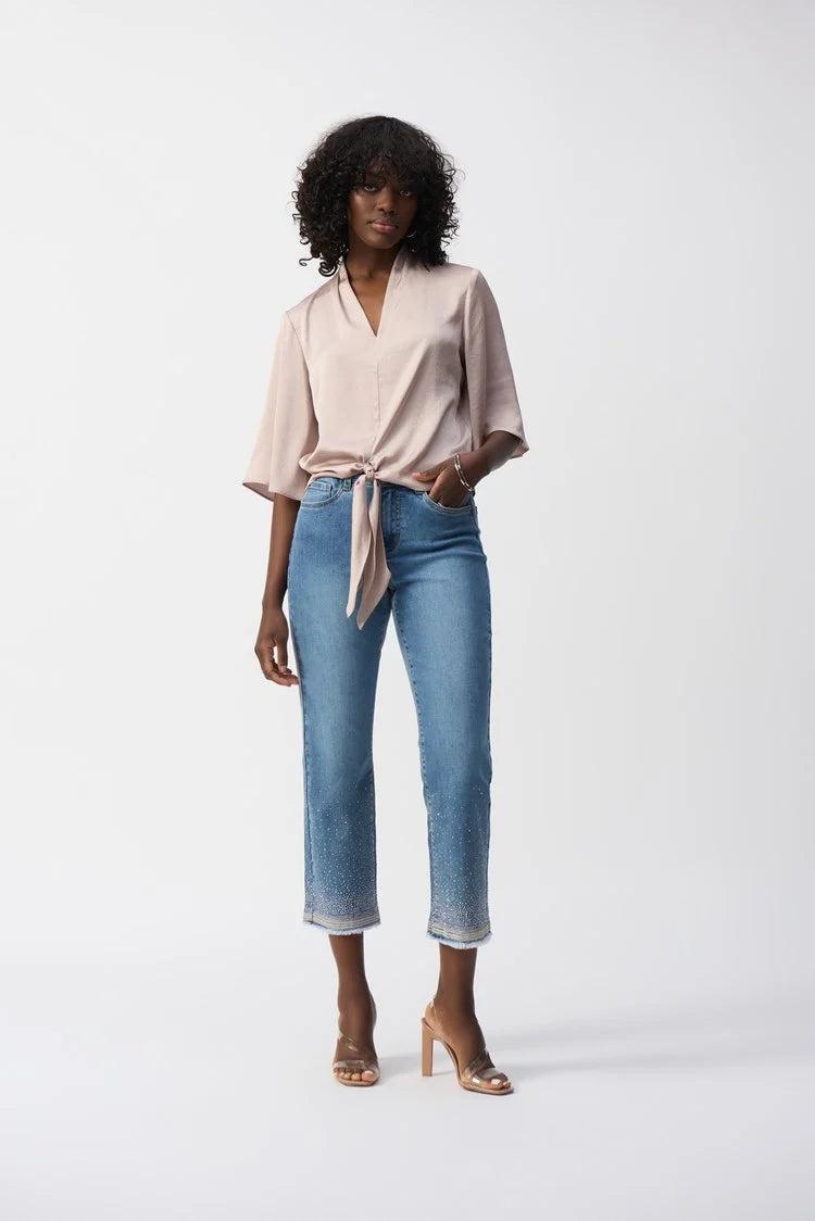 Satin V neck Top with Front Tie Product Image