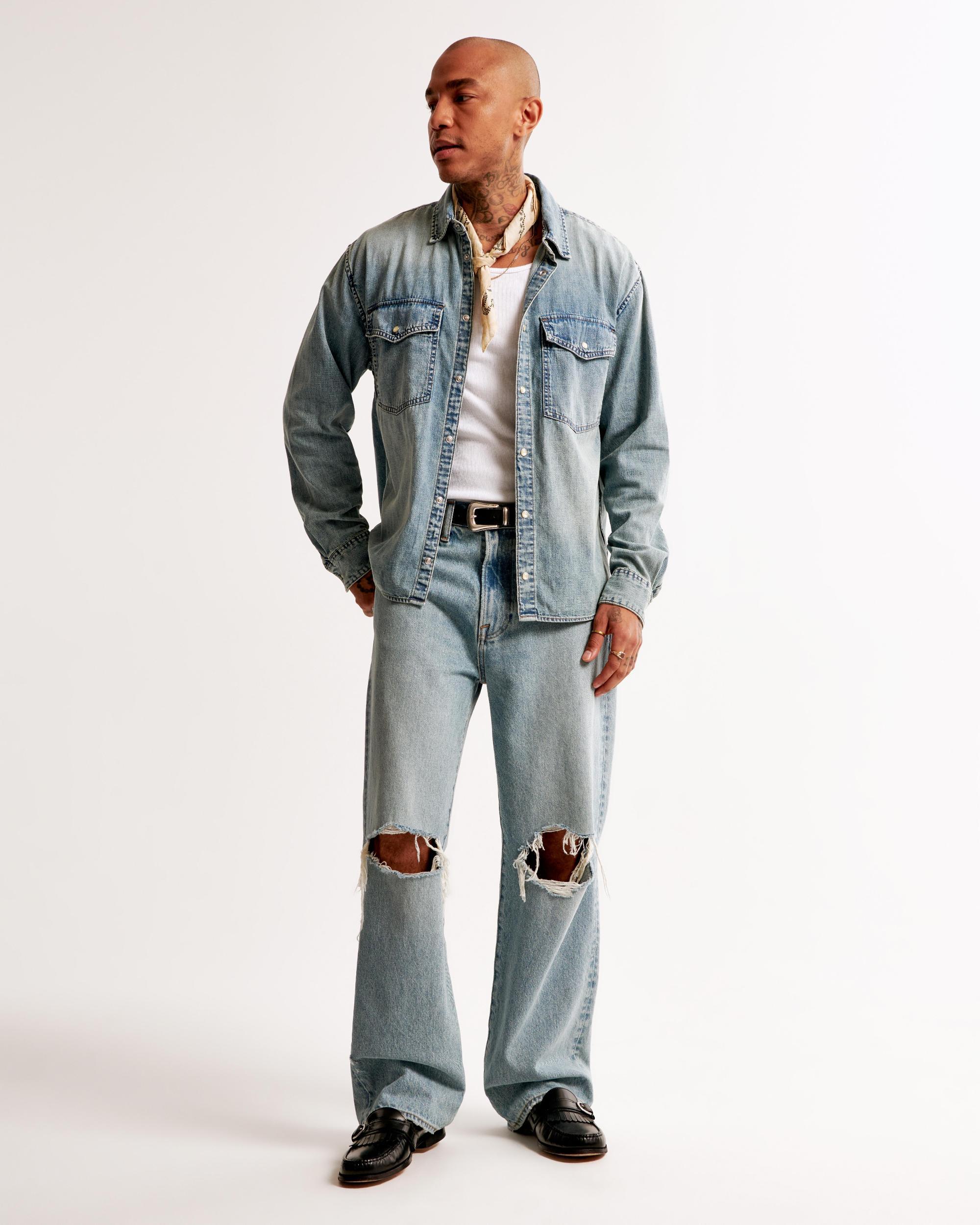 Western Denim Button-Up Shirt Product Image
