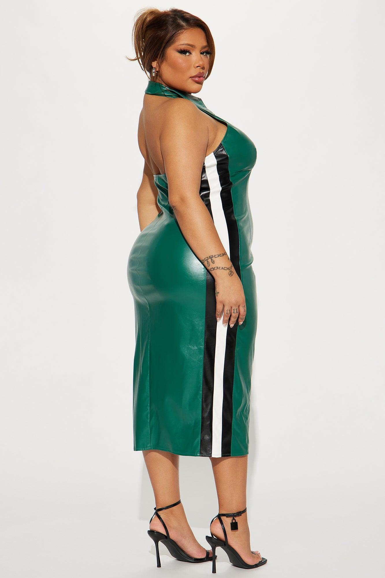 Leveled Up Faux Leather Midi Dress - Hunter Product Image