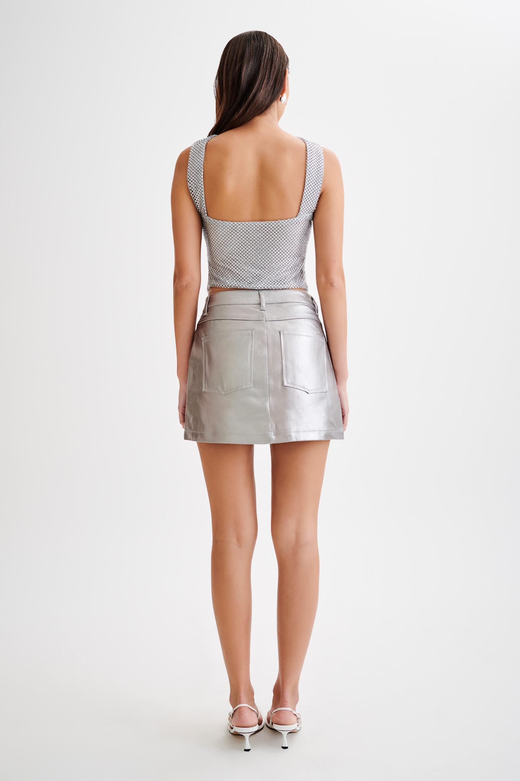 Agnes Diamante Mesh Halter Top - Silver Product Image