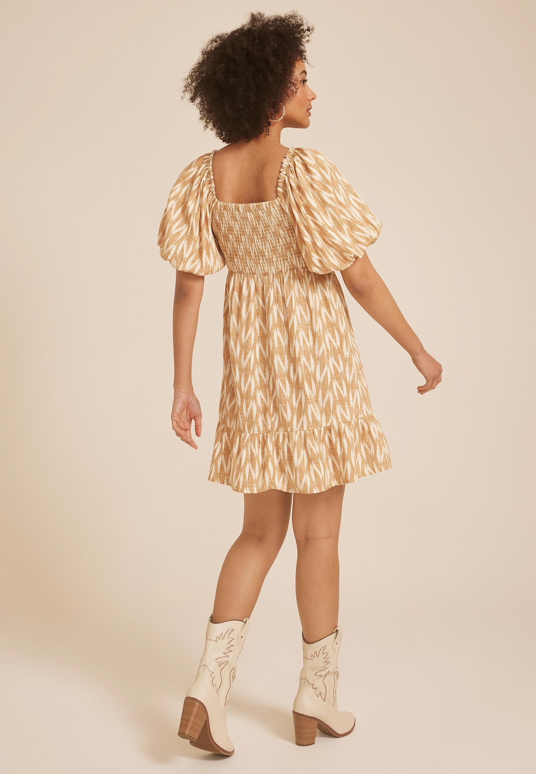 Smocked Bubble Sleeve Skater Dress Product Image