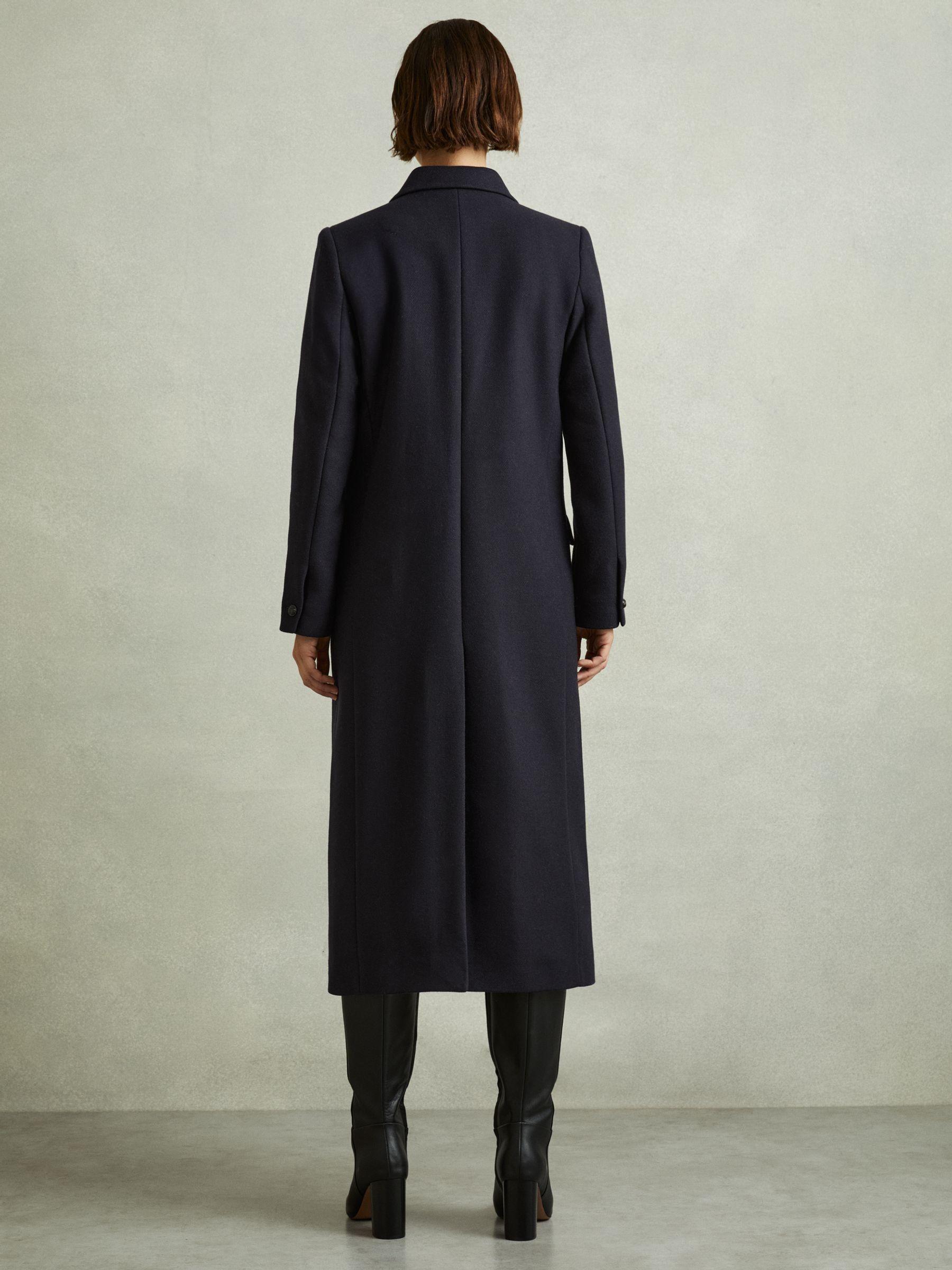 Wool-blend Twill Double-Breasted Coat in Navy Product Image