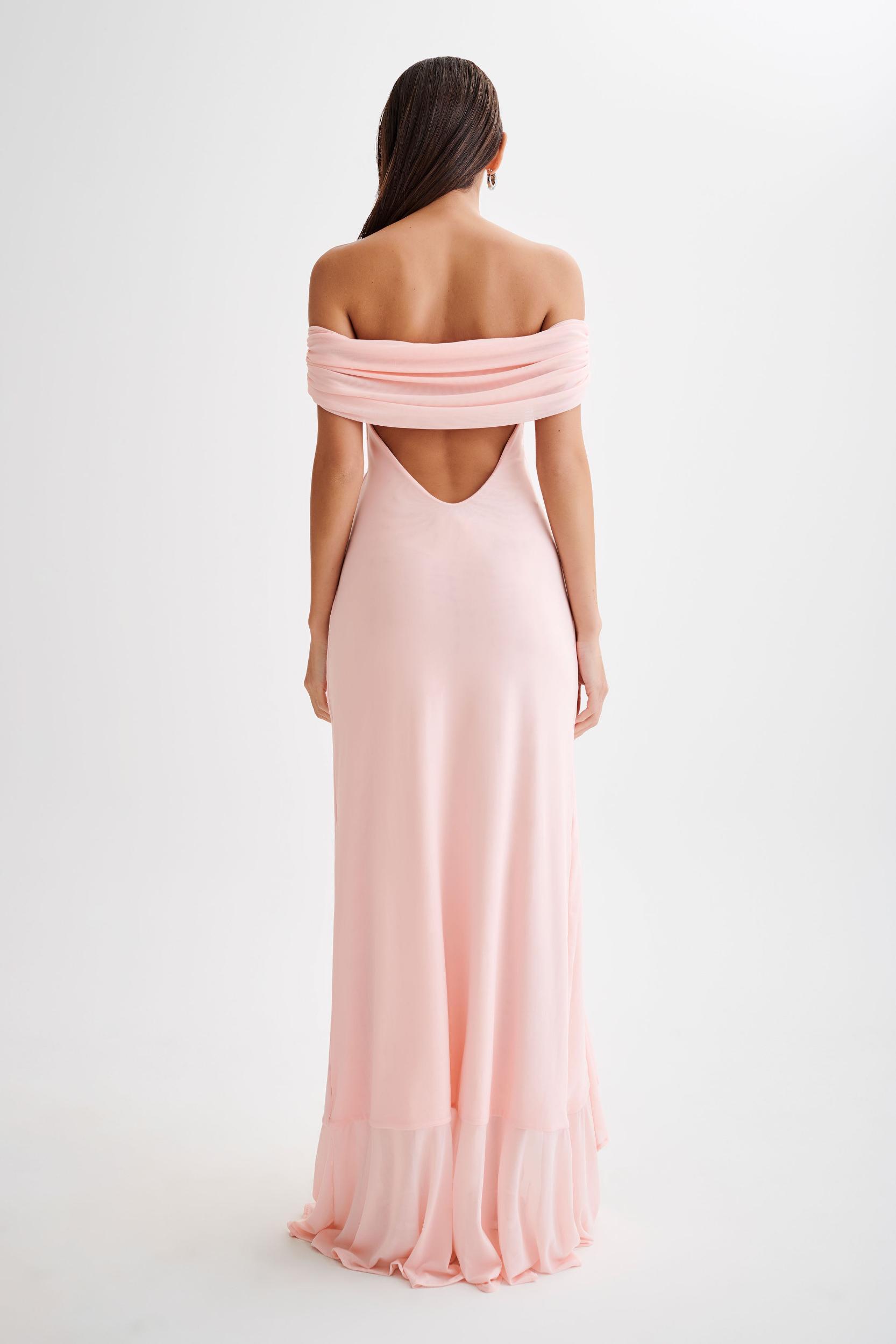 Audrey Off Shoulder Mesh Maxi Dress - Pale Pink Product Image