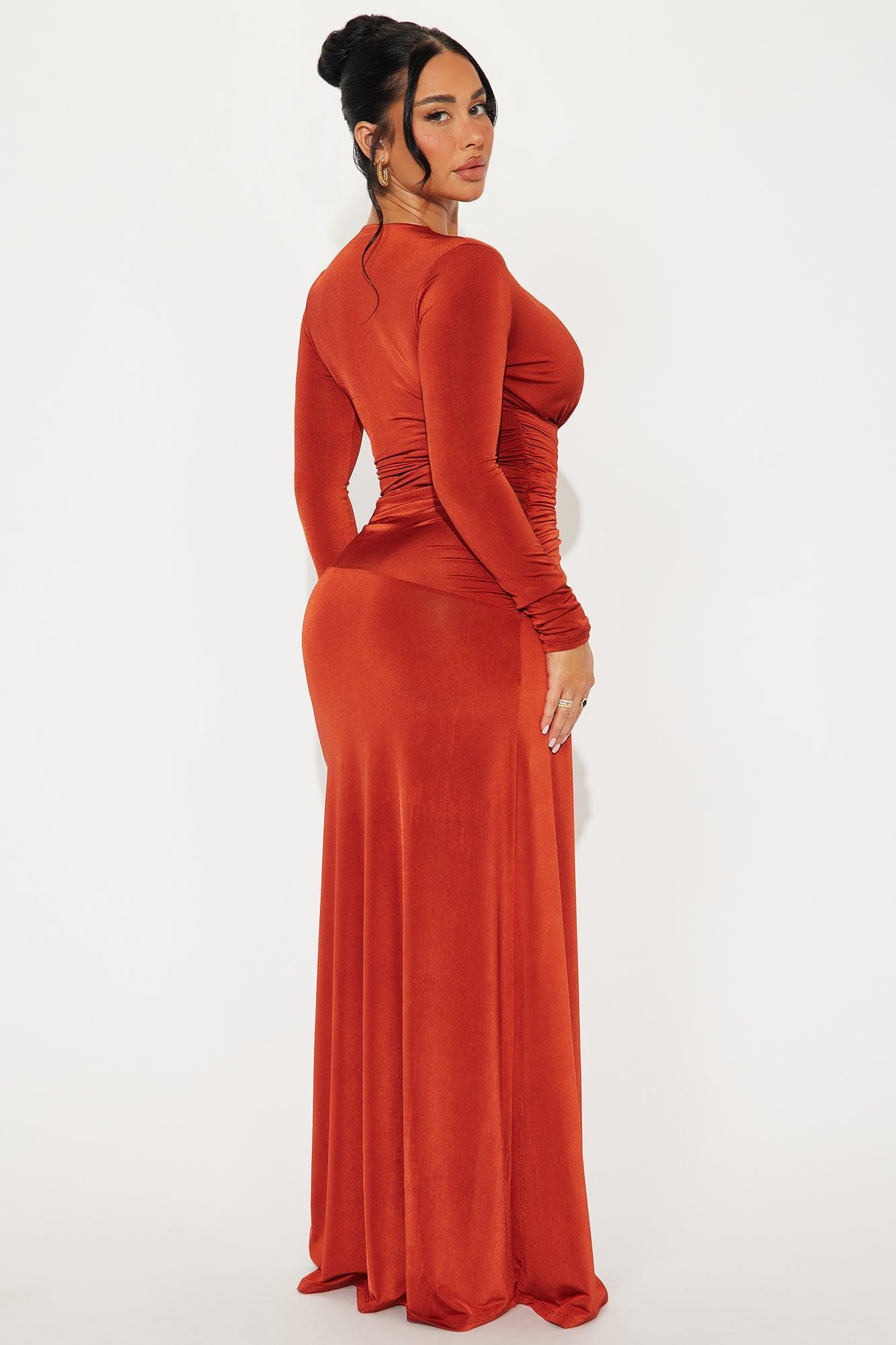 Reina High Slit Maxi Dress - Cognac Product Image