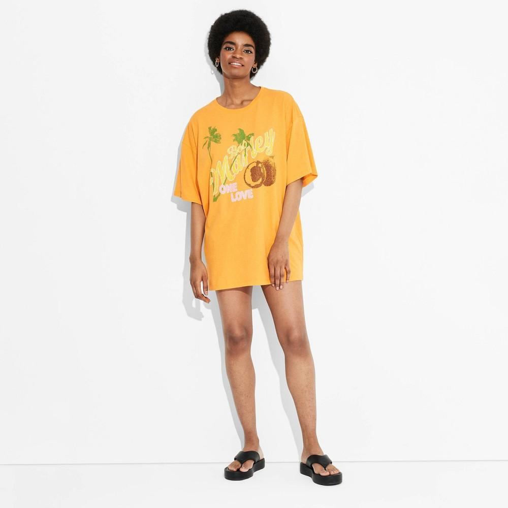 Women's Bob Marley One Love Short Sleeve Graphic T-Shirt Dress - Orange Product Image