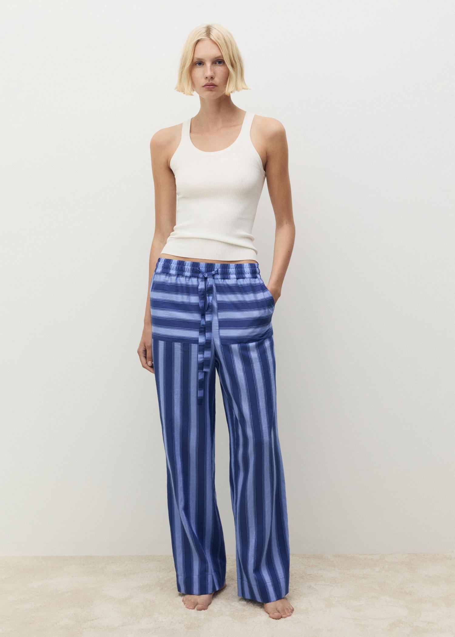 Woven lyocell pants with two-tone stripes - Women | MANGO USA Product Image