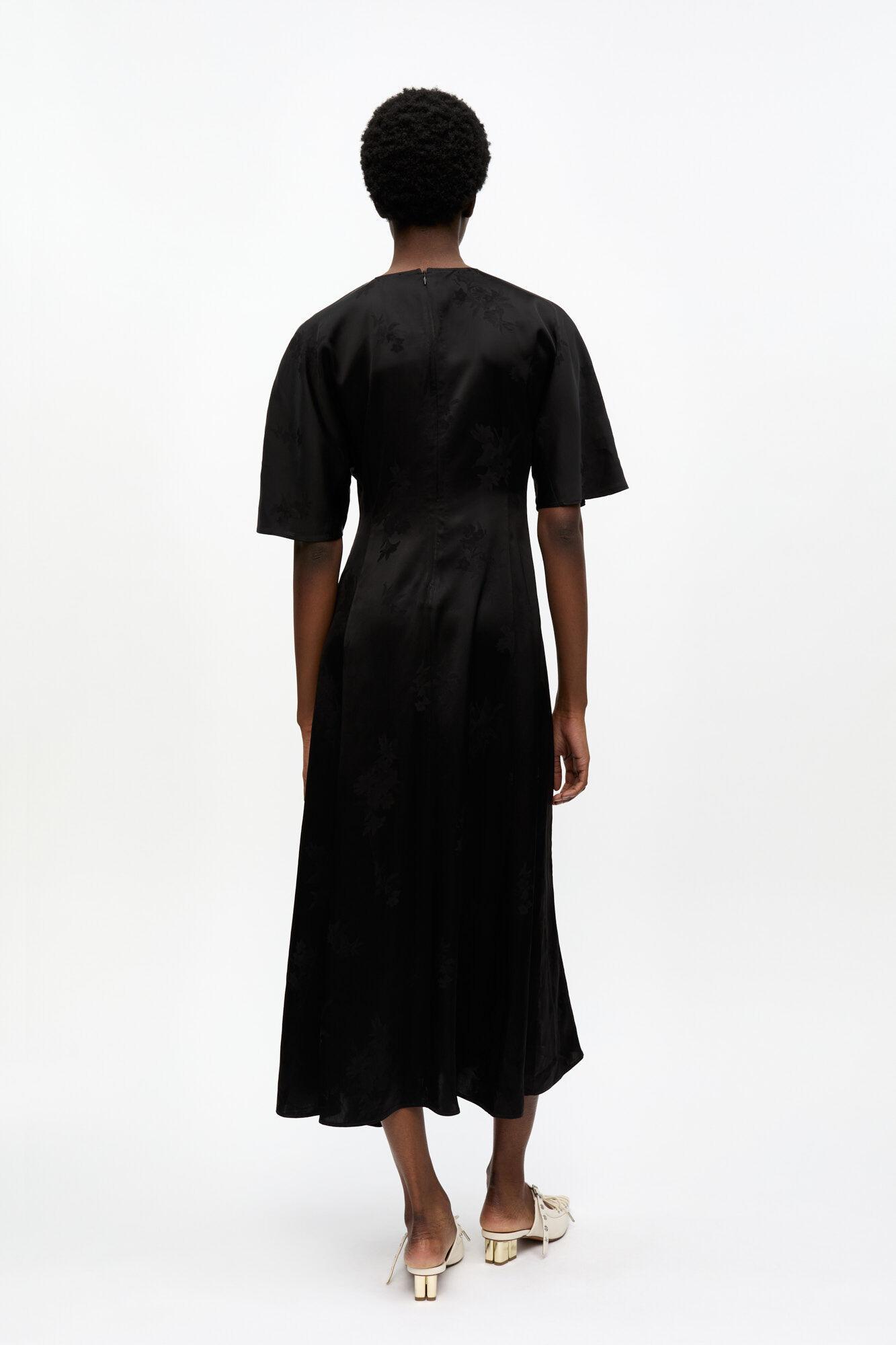 Black Fluid Satin Jacquard Slit Dress Product Image