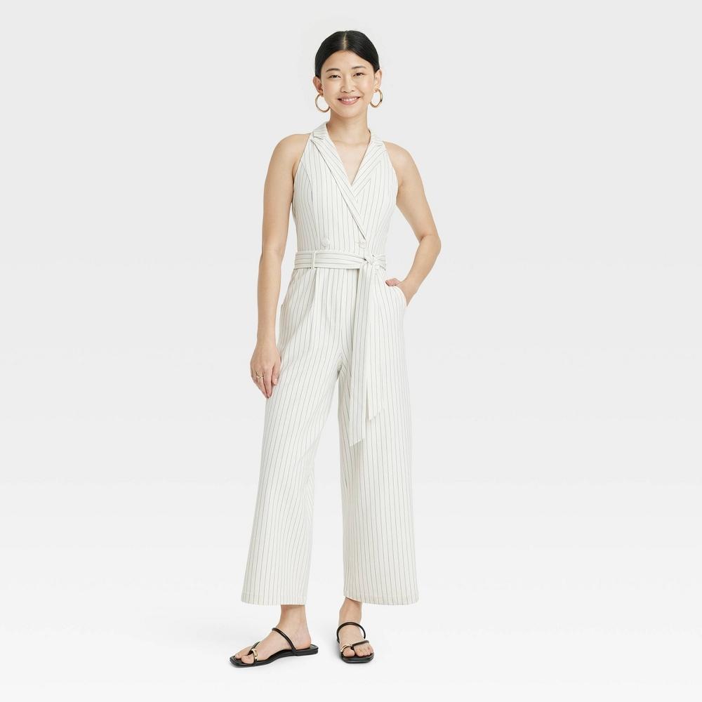 Womens Tailored Maxi Jumpsuit - A New Day Cream Striped XL Product Image