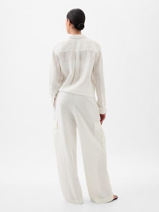 Mid Rise Linen-Cotton Pull-On Cargo Pants Product Image