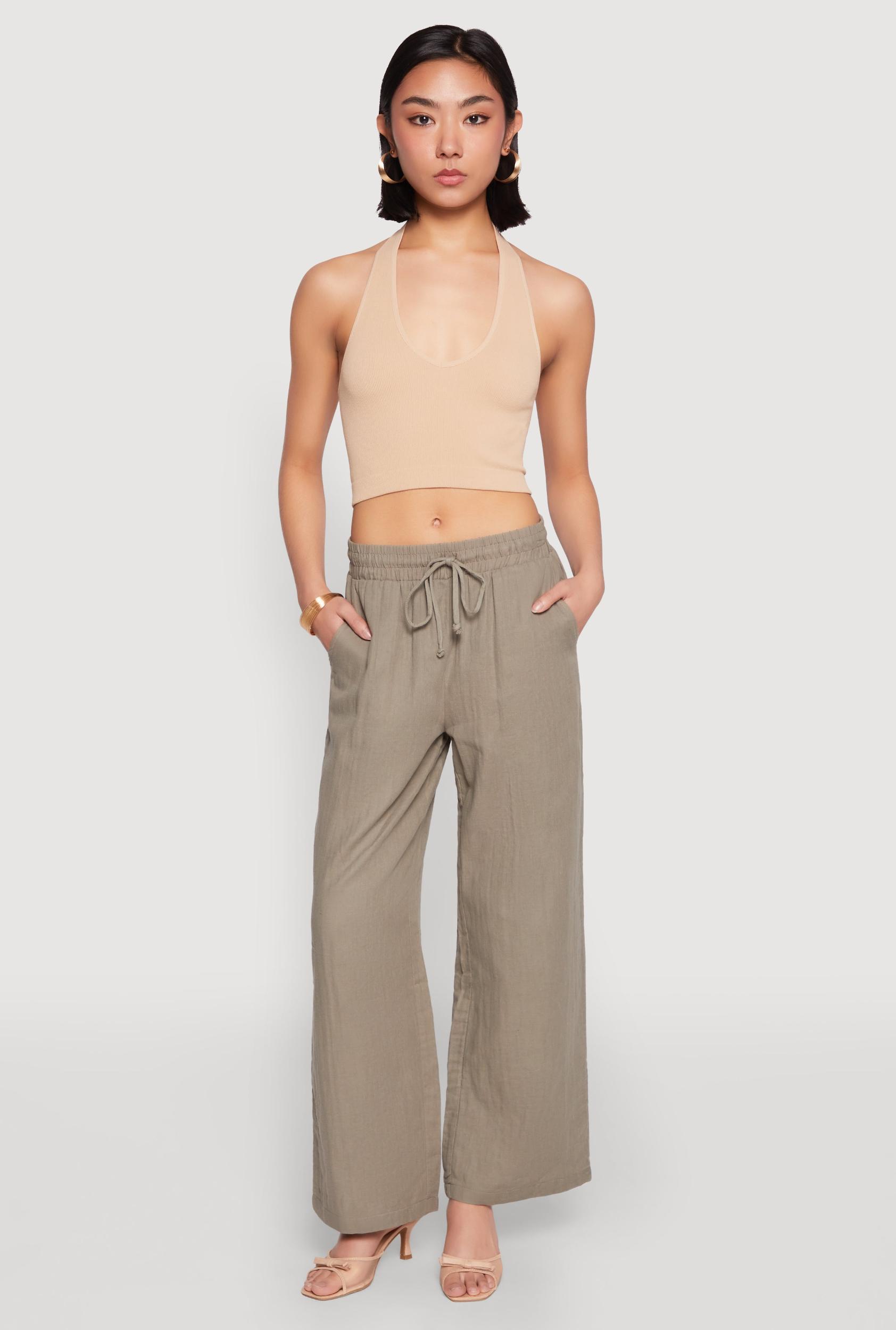 Womens Gauze Knit Drawstring Wide Leg Pants Product Image