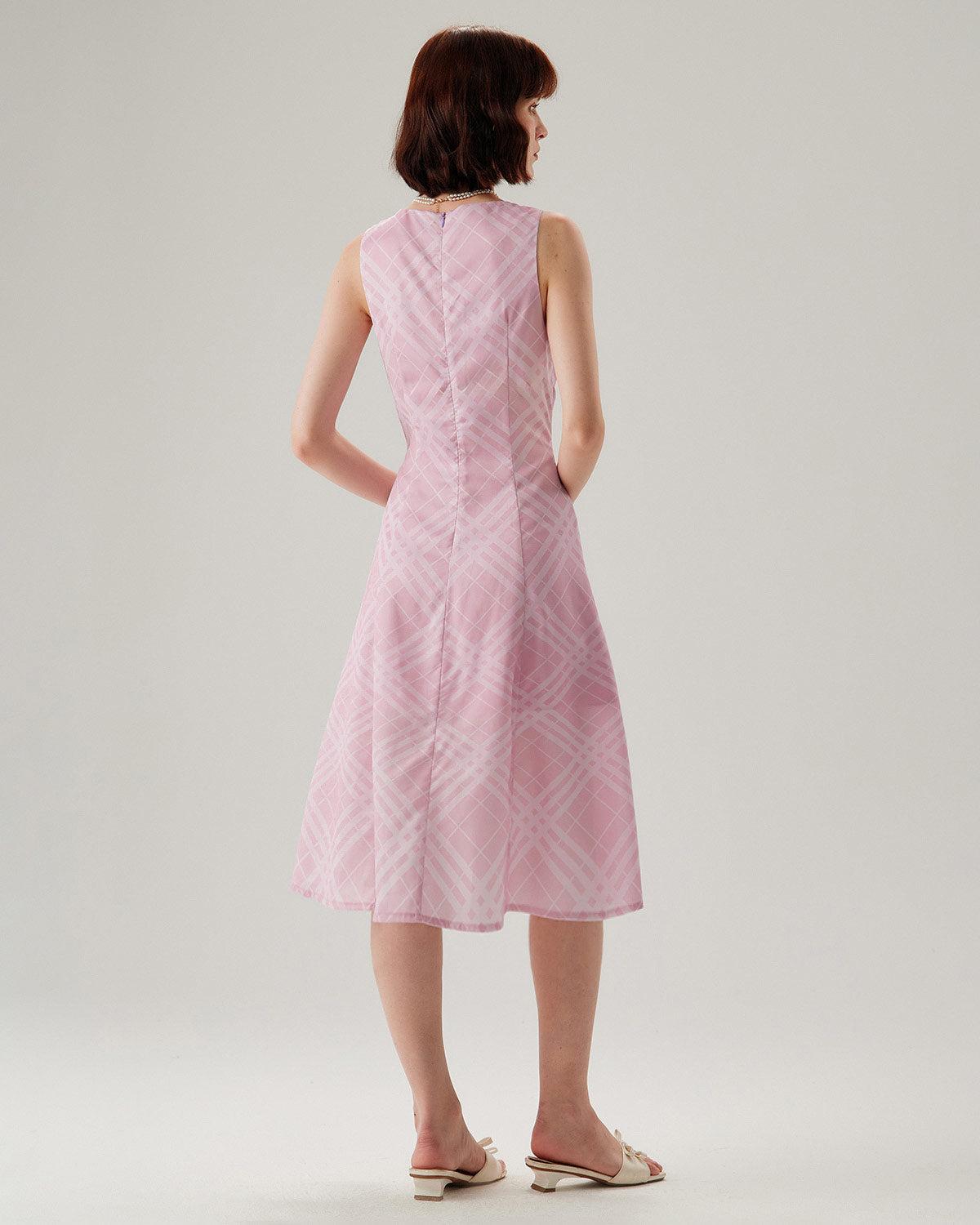 Pink Striped Sleeveless Midi Dress Product Image
