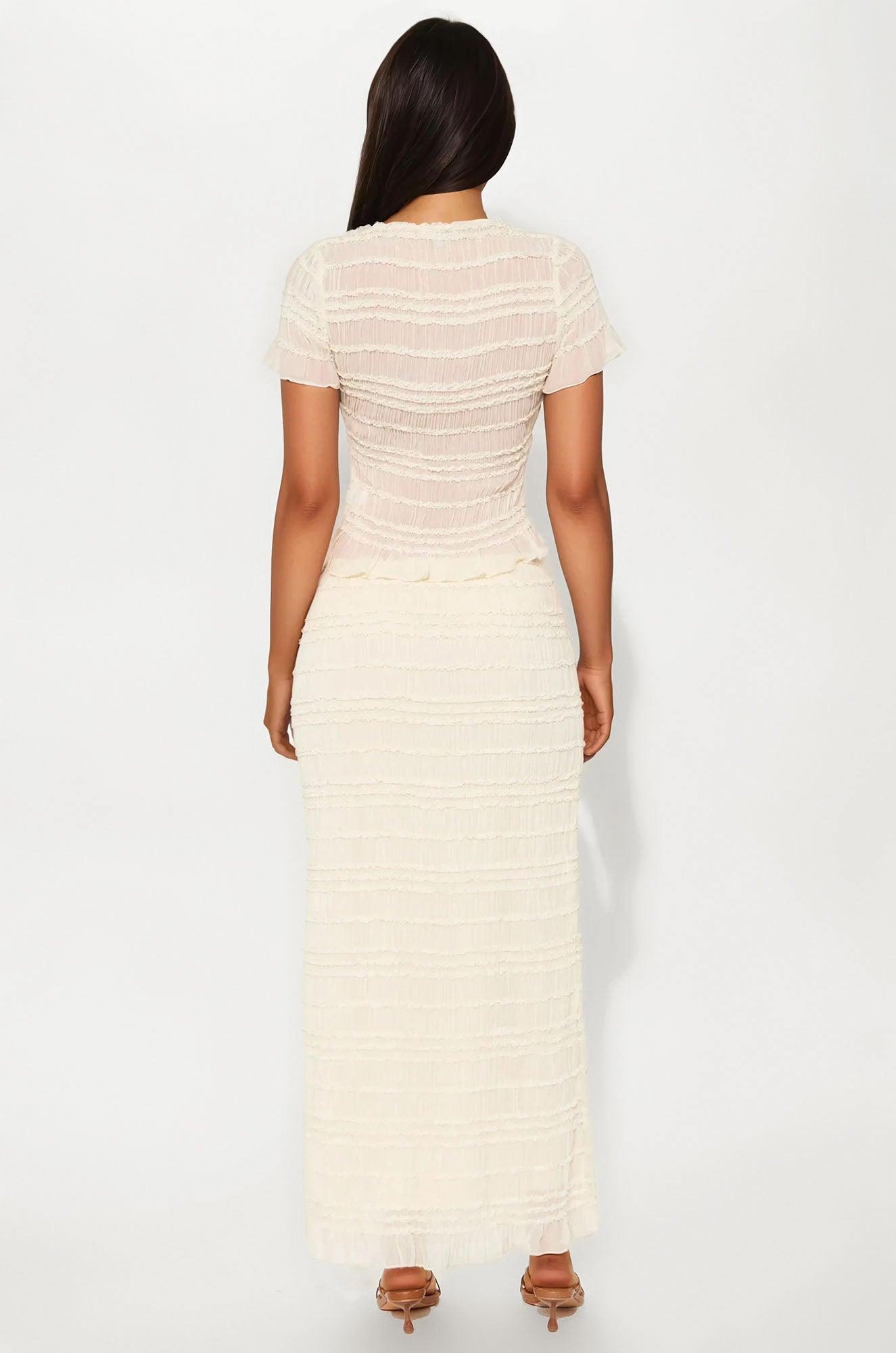 Flirty Chiffon Button Up Maxi Skirt Set - Beige Product Image