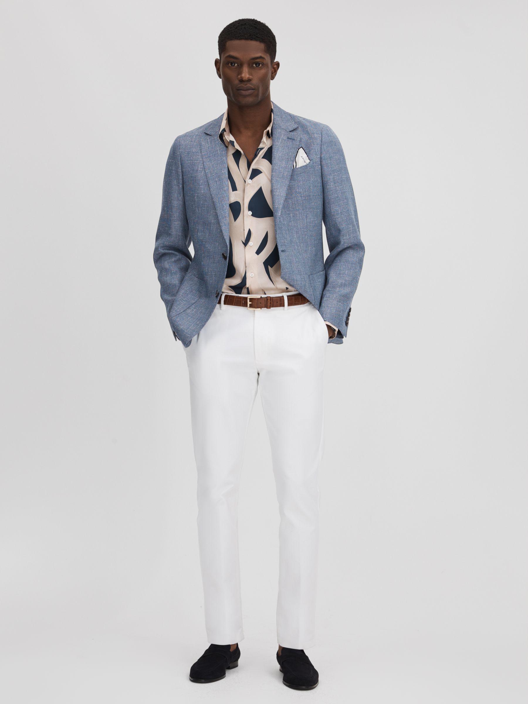 Slim Fit Single Breasted Wool Blend Blazer in Indigo Product Image