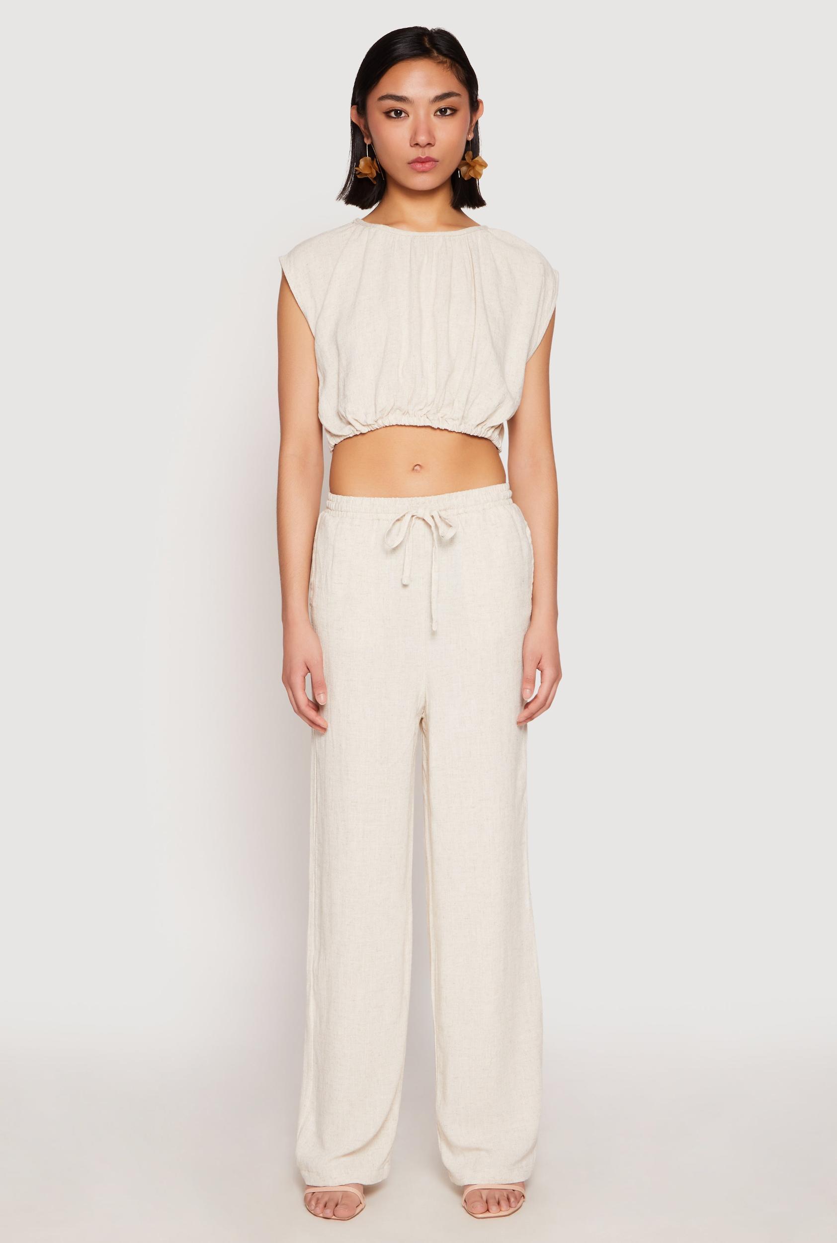 Womens Linen Wide Leg Pants Product Image