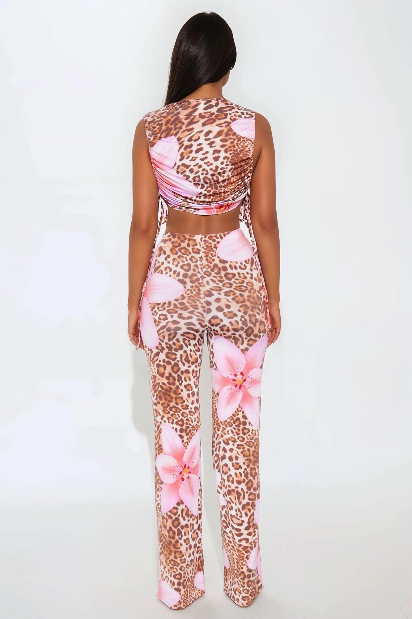 Wild Bloom Leopard Pant Set - Pink/combo Product Image