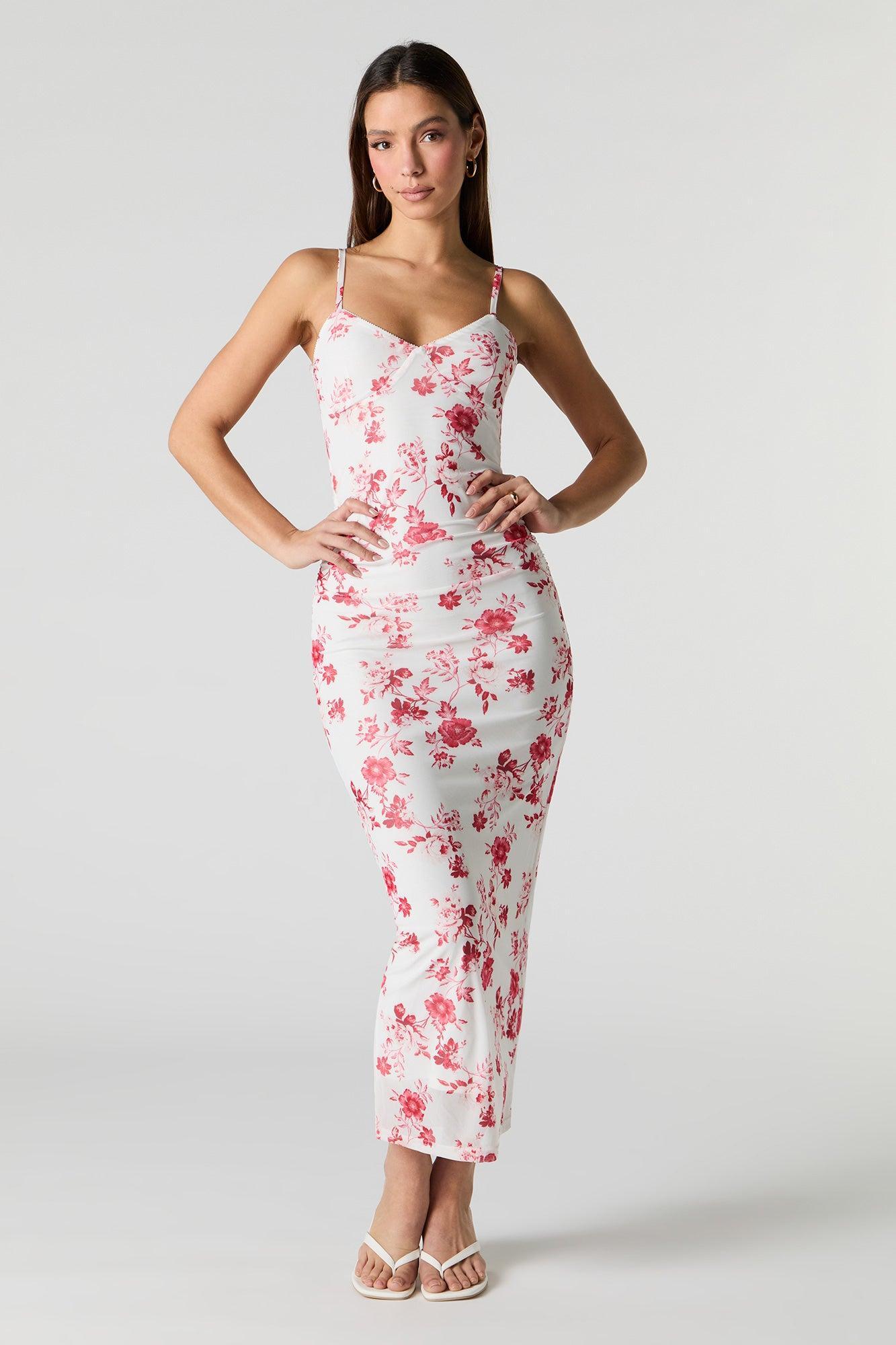 Printed Mesh Bustier Maxi Dress Female Product Image
