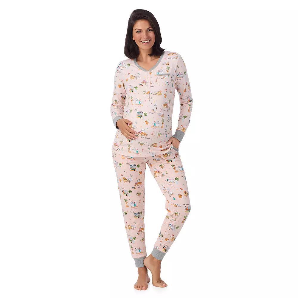 Maternity Cuddl Duds® Cozy Henley Pajama Top & Banded Bottom Pajama Pants Sleep Set, Women's, Size: XS-MAT, Blue Fairisle Product Image