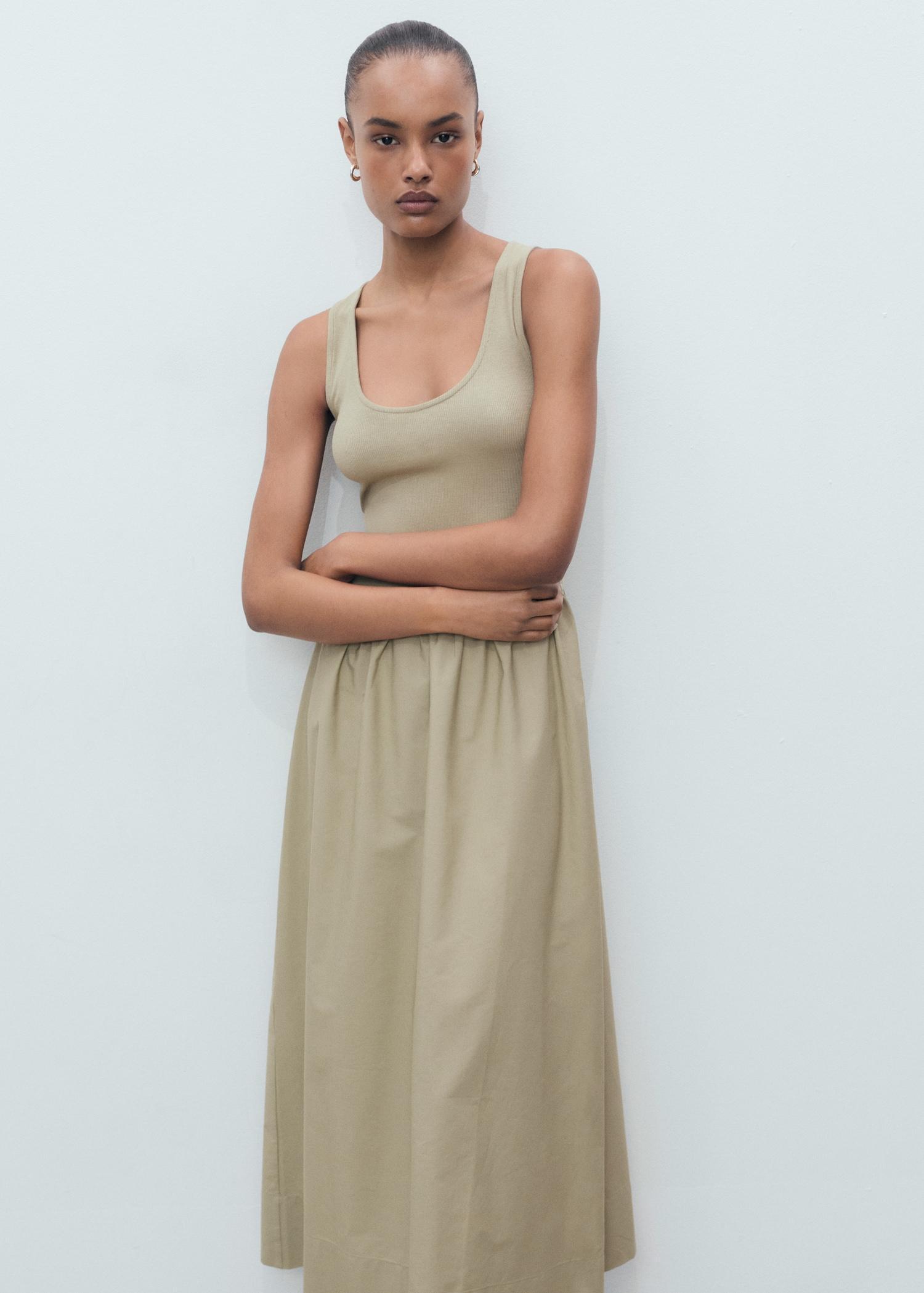 Flared dress in combined fabric - Women | MANGO USA Product Image