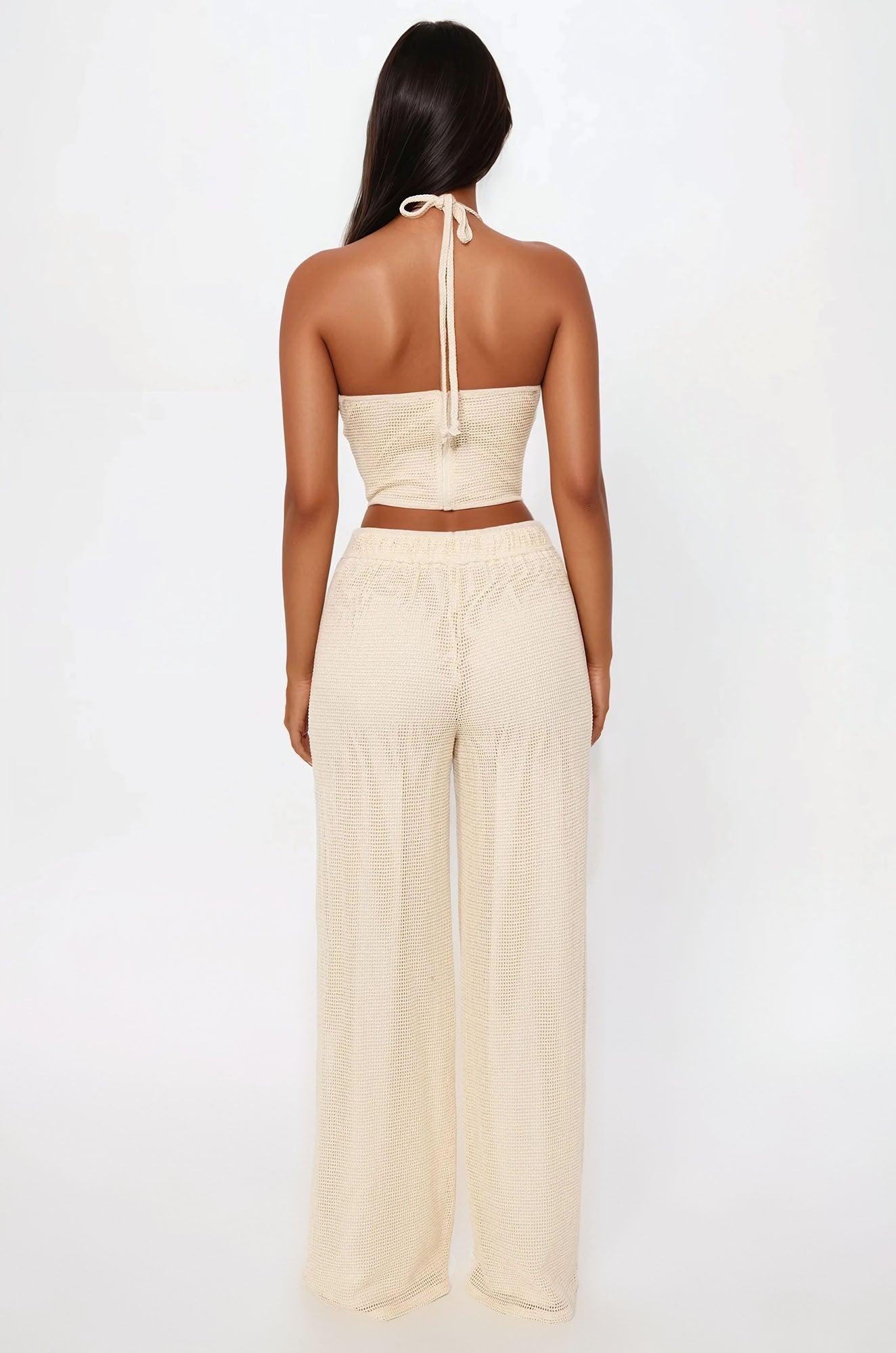 Maya 3D Flower Crochet Pant Set - Cream Product Image