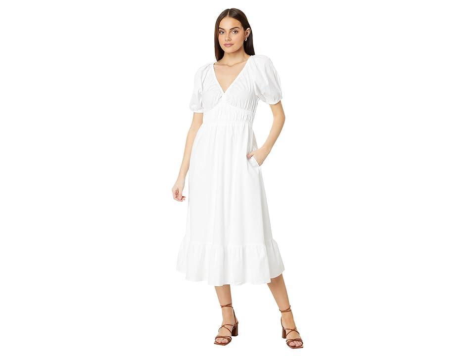 Womens Stretch Cotton Poplin V-Neck Midi-Dress Product Image