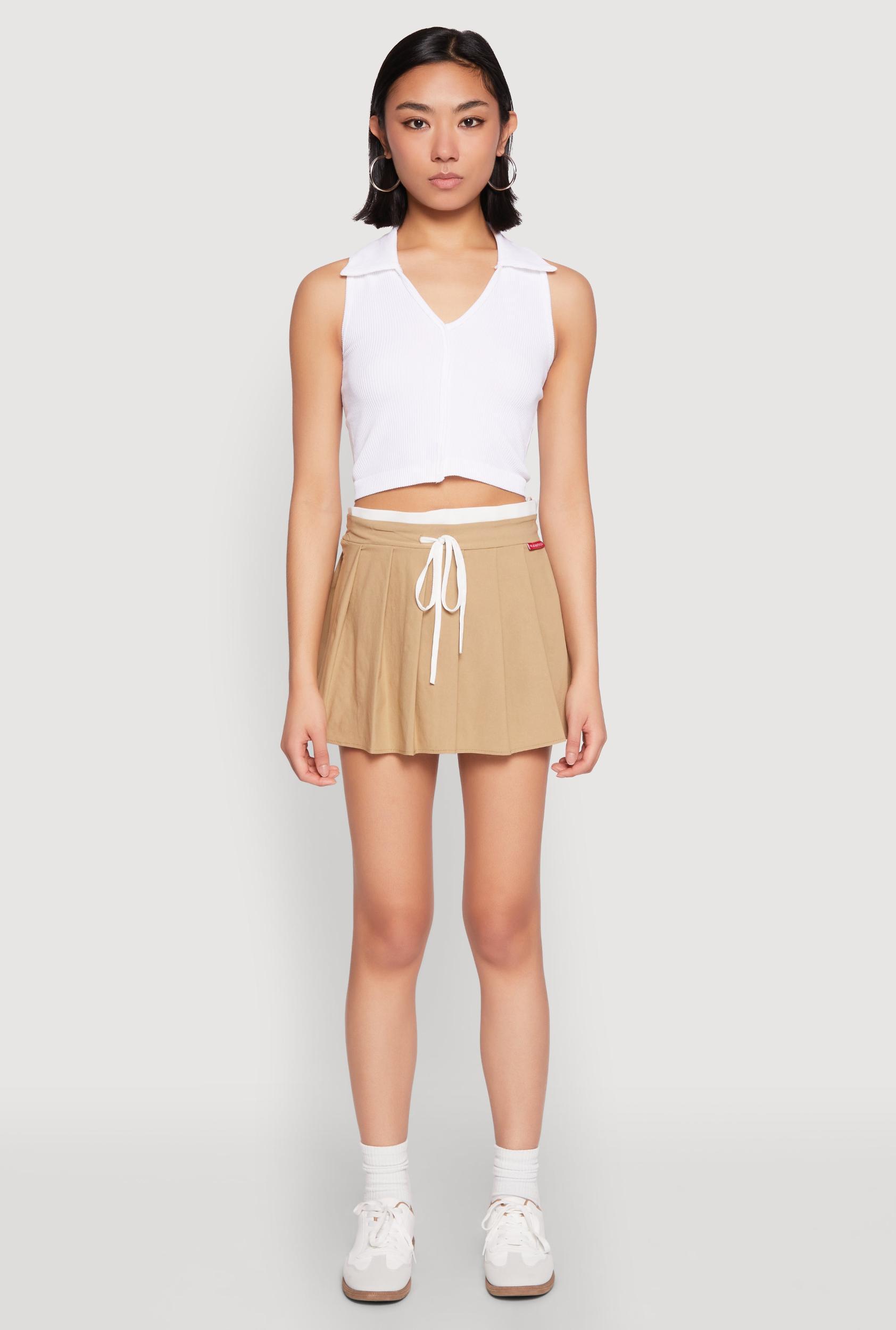 Womens Contrast Waistband Drawstring Pleated Skirt Product Image