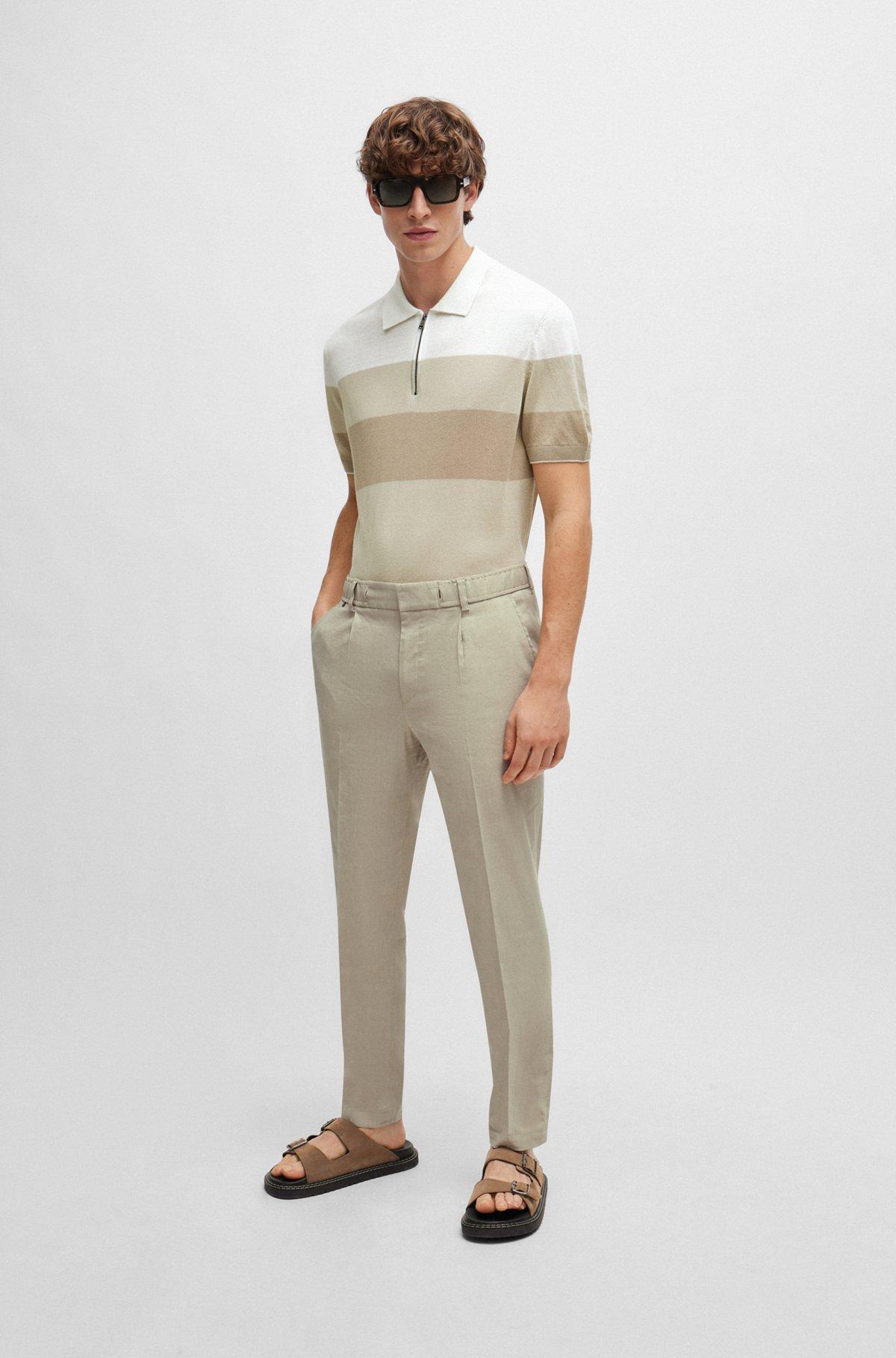 Zip-neck knit polo in a linen blend Product Image