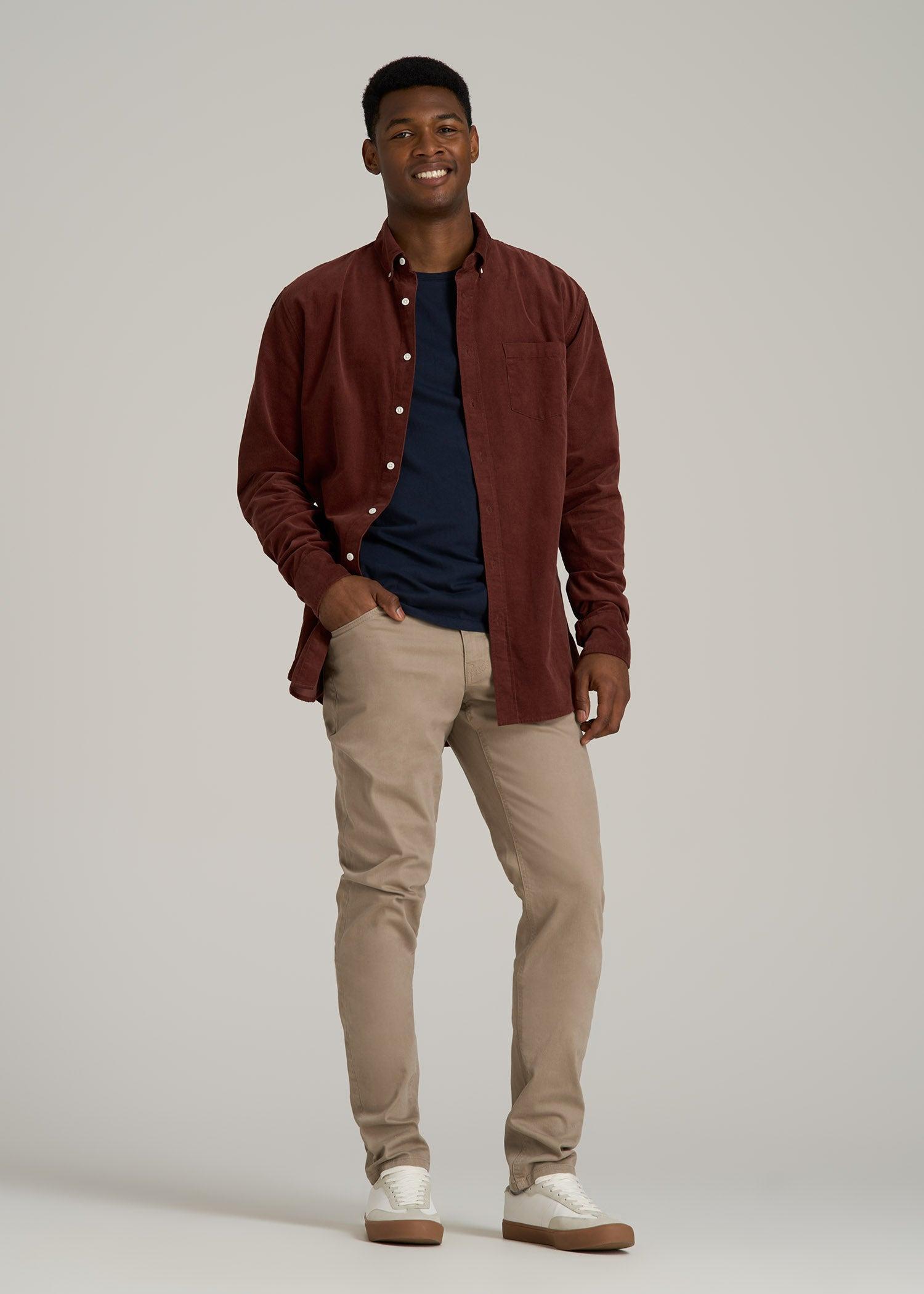 Pincord Button Shirt for Tall Men in Intense Rust Product Image