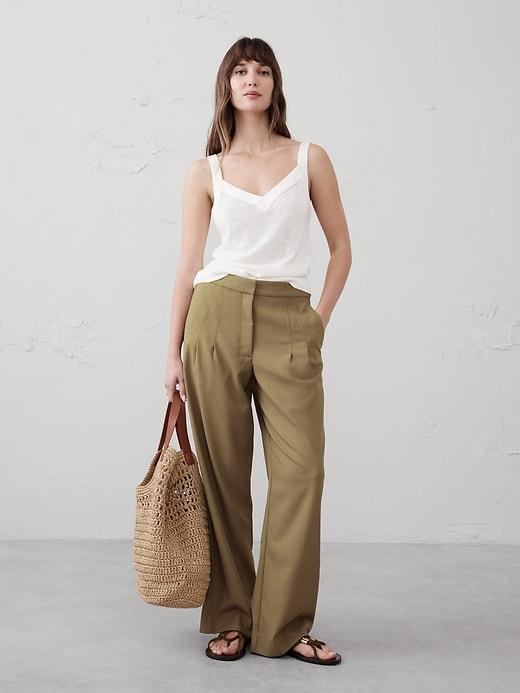 Wide-Leg High-Rise Pleated Pull-On Pant Product Image