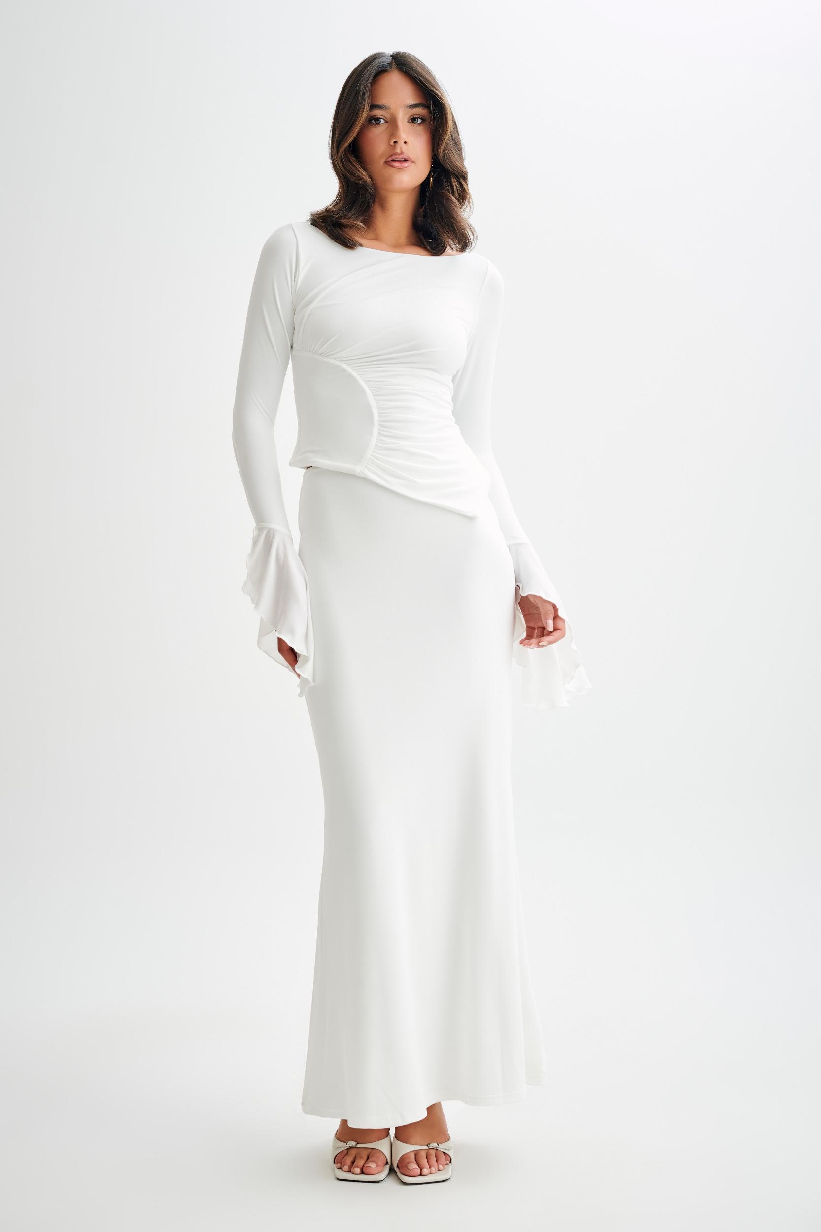 Bruna Slinky Fishtail Maxi Skirt - White Product Image