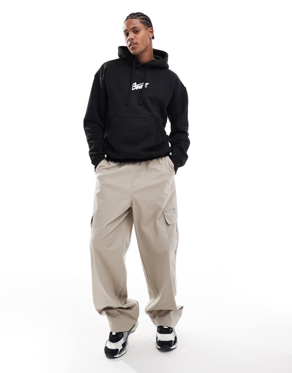 Pull&Bear STWD hoodie in black Product Image